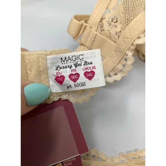 Magic Bodyfashion Women's 34C Latte Luxury Gel Bra Underwire Lace Trim Q6-6 - Picture 5 of 7